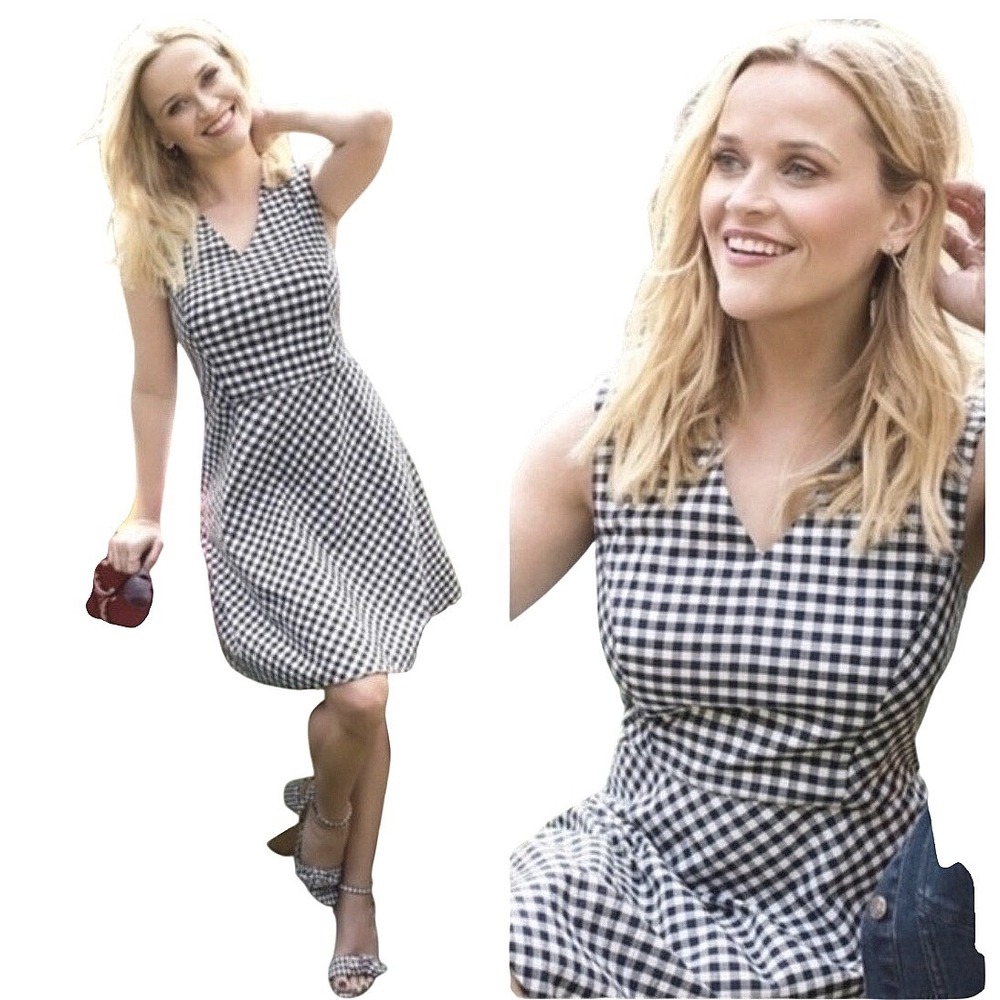 Draper James Gingham Dress Women Size 4 Navy Blue White Fit Flare Spring Picnic - Picture 1 of 10